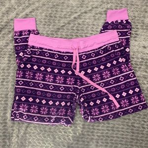 Mountains Peak Snowflake Pattern Purple Fleece Pajama Pants Size Large